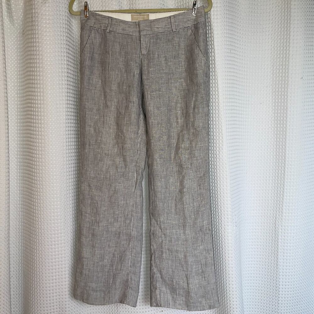 WOMENS BANANA REPUBLIC MARTIN FIT GRAY / WHITE STRIPED LINED LINEN PANTS SIZE 2